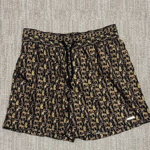 Jared Lang Mens M Black Animal Print Hybrid Swim Trunks Mesh Lined Board Shorts